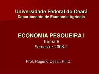 Universidade Federal do Ceará Departamento de Economia Agrícola ECONOMIA PESQUEIRA I Turma B Semestre 2008.2