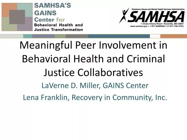 meaningful peer involvement in behavioral health and criminal justice collaboratives