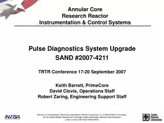 Annular Core Research Reactor Instrumentation &amp; Control Systems