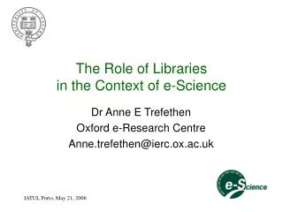 The Role of Libraries in the Context of e-Science