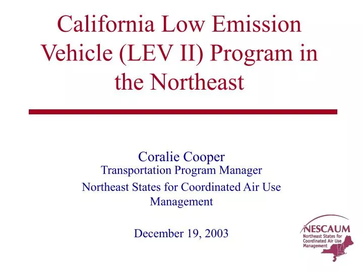 california low emission vehicle lev ii program in the northeast