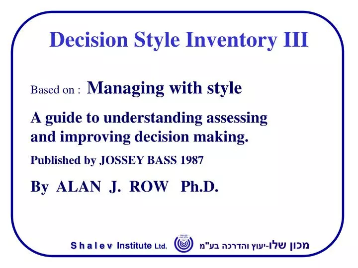 decision style inventory iii
