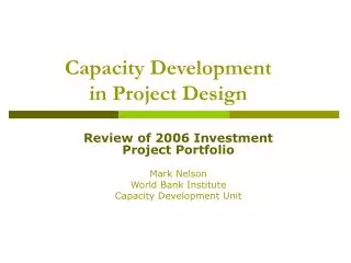 Capacity Development in Project Design