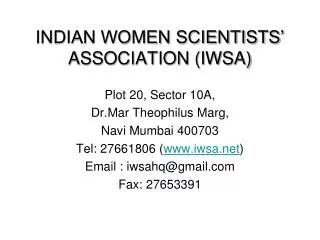 INDIAN WOMEN SCIENTISTS’ ASSOCIATION (IWSA)
