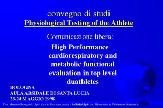 convegno di studi physiological testing of the athlete