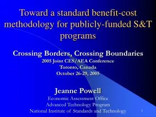 Toward a standard benefit-cost methodology for publicly-funded S&amp;T programs