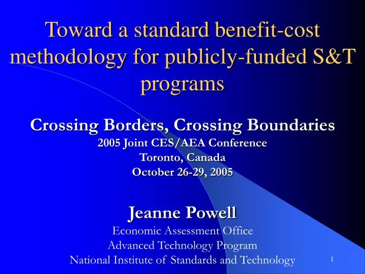 toward a standard benefit cost methodology for publicly funded s t programs