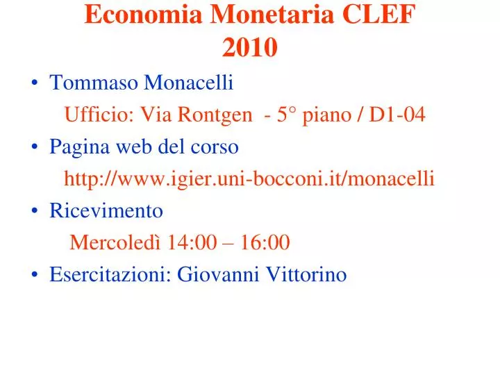 economia monetaria clef 2010