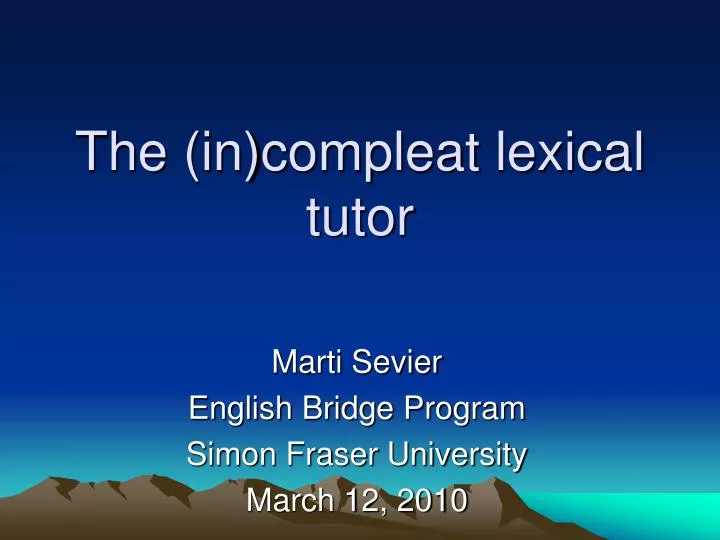 the in compleat lexical tutor