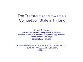 The Transformation towards a Competition State in Finland