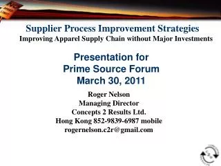Supplier Process Improvement Strategies Improving Apparel Supply Chain without Major Investments