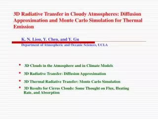 3D Radiative Transfer in Cloudy Atmospheres: Diffusion Approximation and Monte Carlo Simulation for Thermal Emission