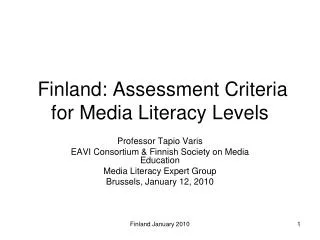 Finland: Assessment Criteria for Media Literacy Levels