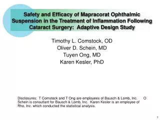 Safety and Efficacy of Mapracorat Ophthalmic Suspension in the Treatment of Inflammation Following Cataract Surgery: Ad