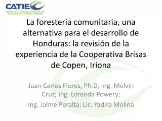Juan Carlos Flores, Ph.D; Ing. Melvin Cruz; Ing. Lorenda Powery; Ing. Jaime Peralta; Lic. Yadira Molina