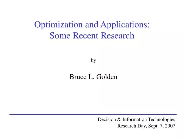 optimization and applications some recent research