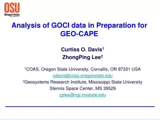 Analysis of GOCI data in Preparation for GEO-CAPE