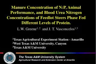 Manure Concentration of N:P, Animal Performance, and Blood Urea Nitrogen Concentrations of Feedlot Steers Phase Fed Diff