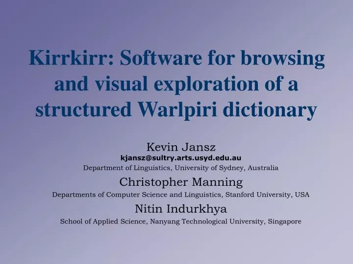 kirrkirr software for browsing and visual exploration of a structured warlpiri dictionary