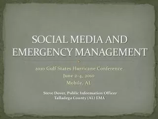 SOCIAL MEDIA AND EMERGENCY MANAGEMENT