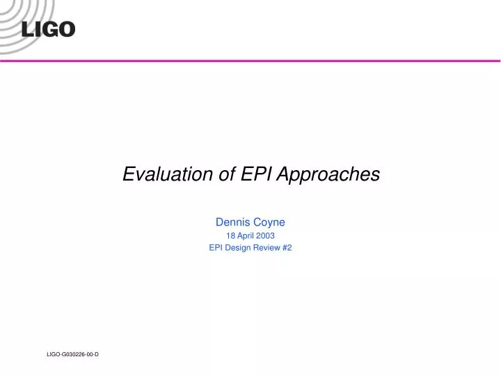 evaluation of epi approaches