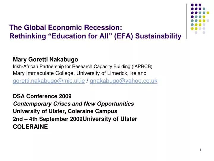 the global economic recession rethinking education for all efa sustainability