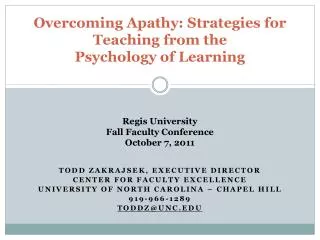Overcoming Apathy: Strategies for Teaching from the Psychology of Learning
