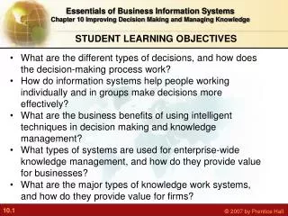 STUDENT LEARNING OBJECTIVES