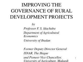 IMPROVING THE GOVERNANCE OF RURAL DEVELOPMENT PROJECTS