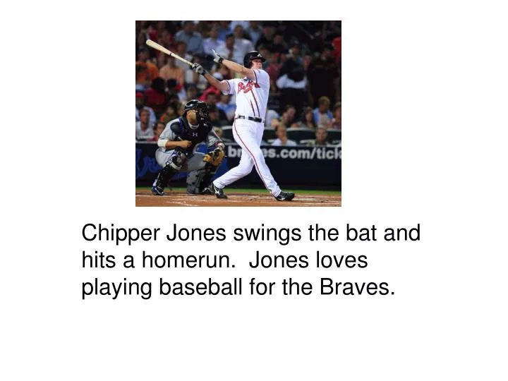chipper jones swings the bat and hits a homerun jones loves playing baseball for the braves