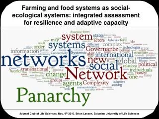 Farming and food systems as social-ecological systems: integrated assessment for resilience and adaptive capacity