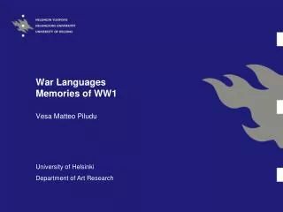War Languages Memories of WW1