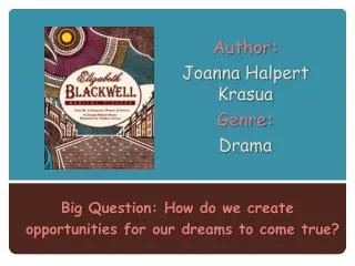 Author : Joanna H alpert Krasua Genre : Drama