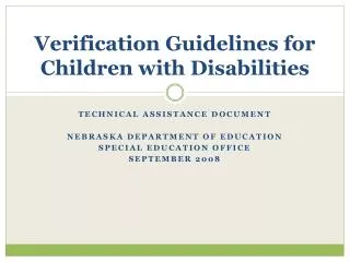 Verification Guidelines for Children with Disabilities