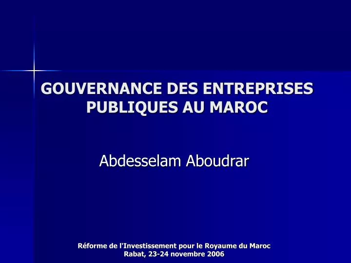 gouvernance des entreprises publiques au maroc