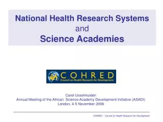 National Health Research Systems and Science Academies
