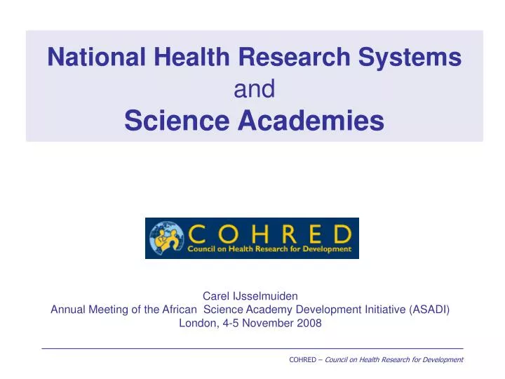 national health research systems and science academies