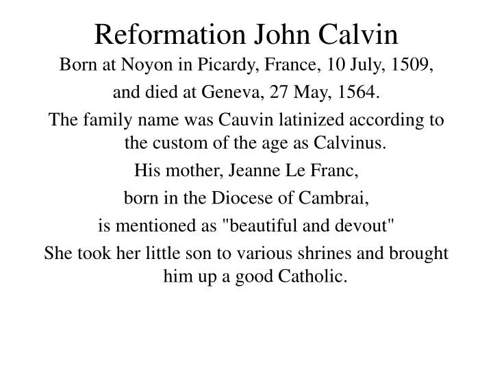 reformation john calvin