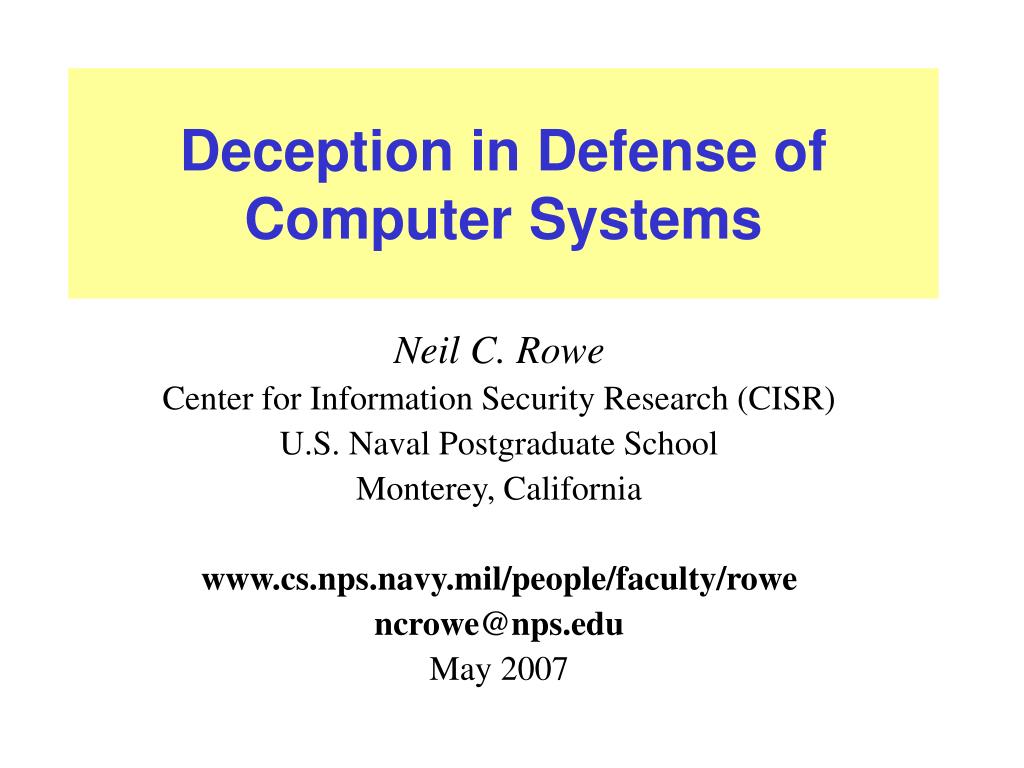 Deception Computer PPT - Deception in Defense of Computer Systems PowerPoint Presentation ...