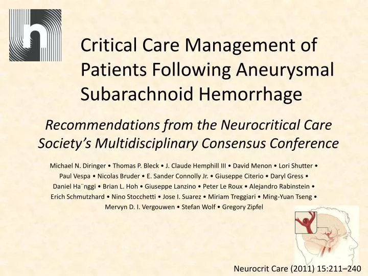 critical care management of patients following aneurysmal subarachnoid hemorrhage