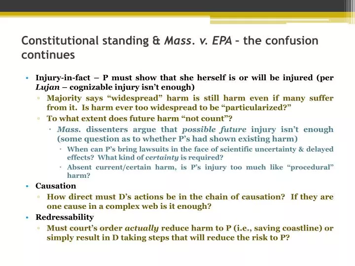 constitutional standing mass v epa the confusion continues