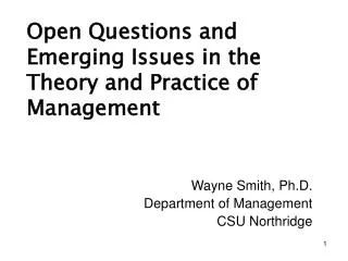 Open Questions and Emerging Issues in the Theory and Practice of Management