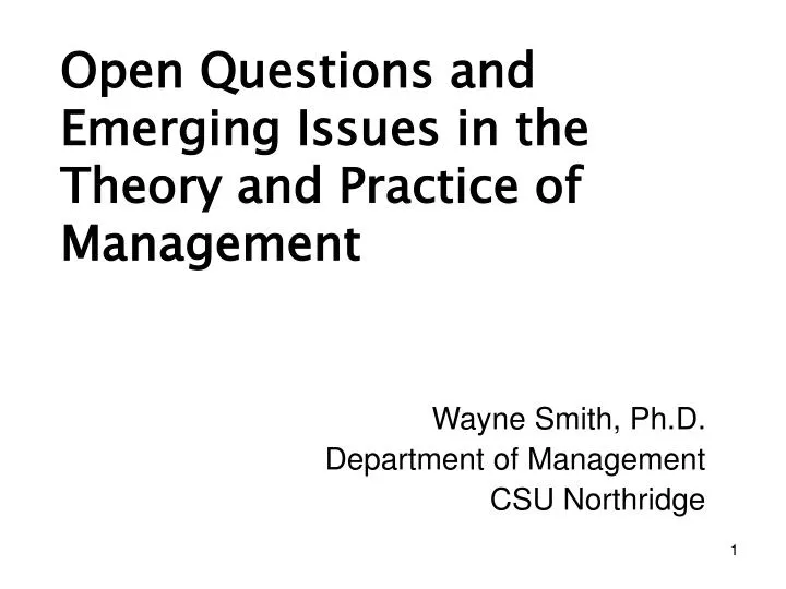 open questions and emerging issues in the theory and practice of management