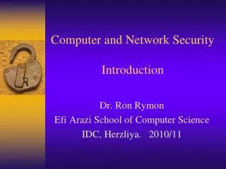 Computer and Network Security Introduction