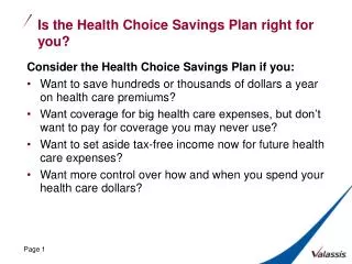 Is the Health Choice Savings Plan right for you?