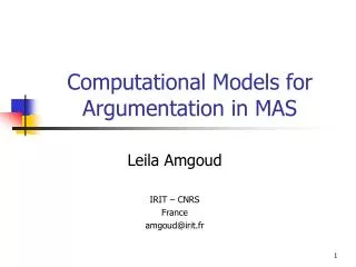 Computational Models for Argumentation in MAS