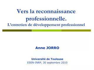 vers la reconnaissance professionnelle l entretien de d veloppement professionnel