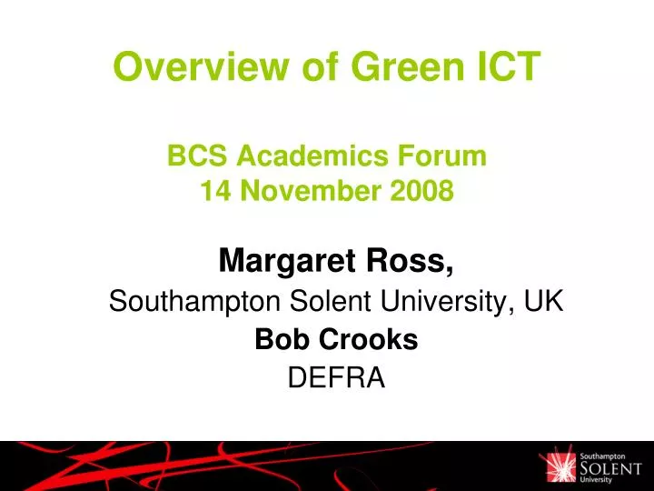 overview of green ict bcs academics forum 14 november 2008