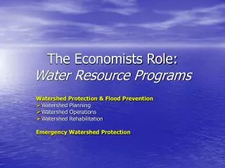 The Economists Role: Water Resource Programs