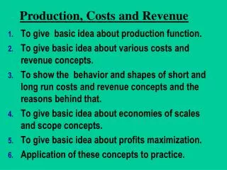 Production Cost &amp; Revenue
